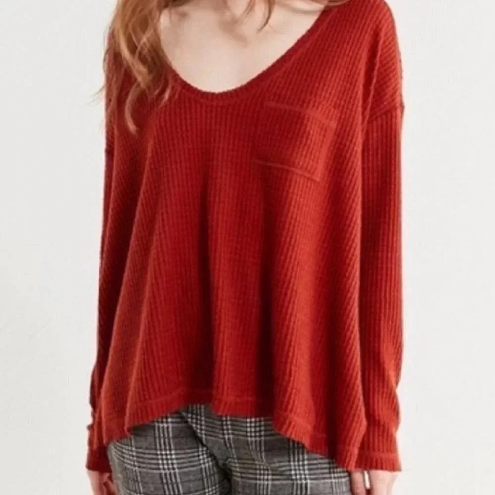 Urban Outfitters Terra Cotta Relax Fit Waffle Knit Long Sleeve Top XS